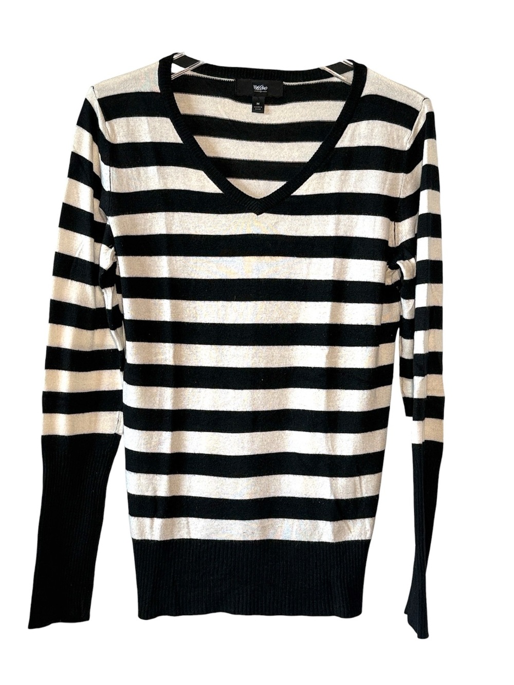Mossimo Black White Striped V‑Neck Knit Sweater Slim Fit Lightweight Women’s M
